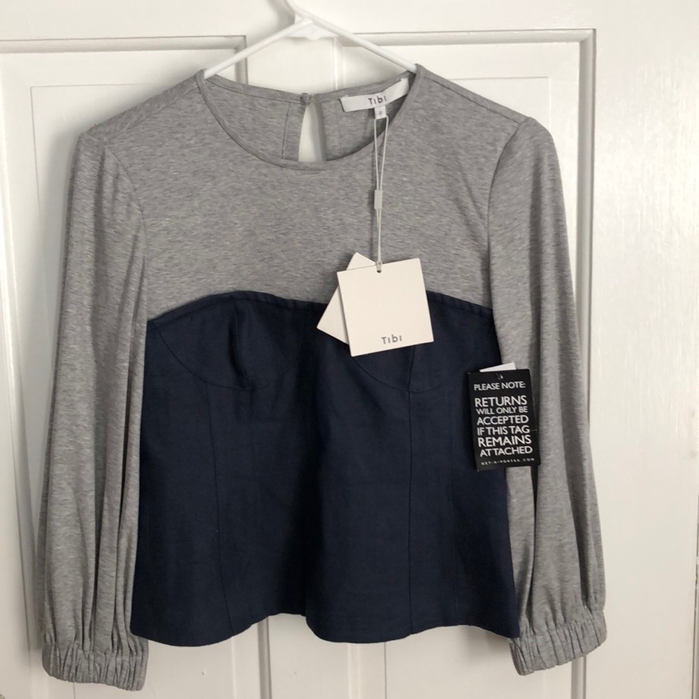Tibi "Hessian" combo top featuring woven bustier